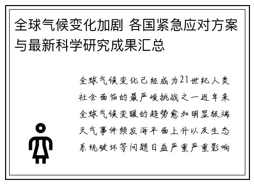 全球气候变化加剧 各国紧急应对方案与最新科学研究成果汇总